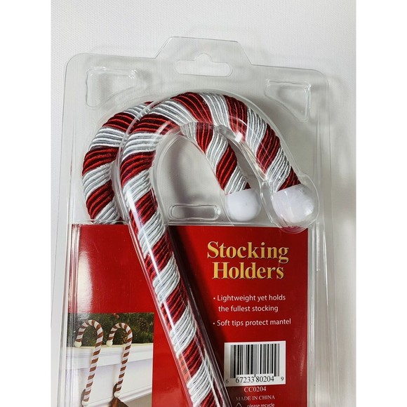 Candy Cane Christmas Stocking Holders Satin Cord Wrap 2 pk Red White Haute Decor - Picture 14 of 16